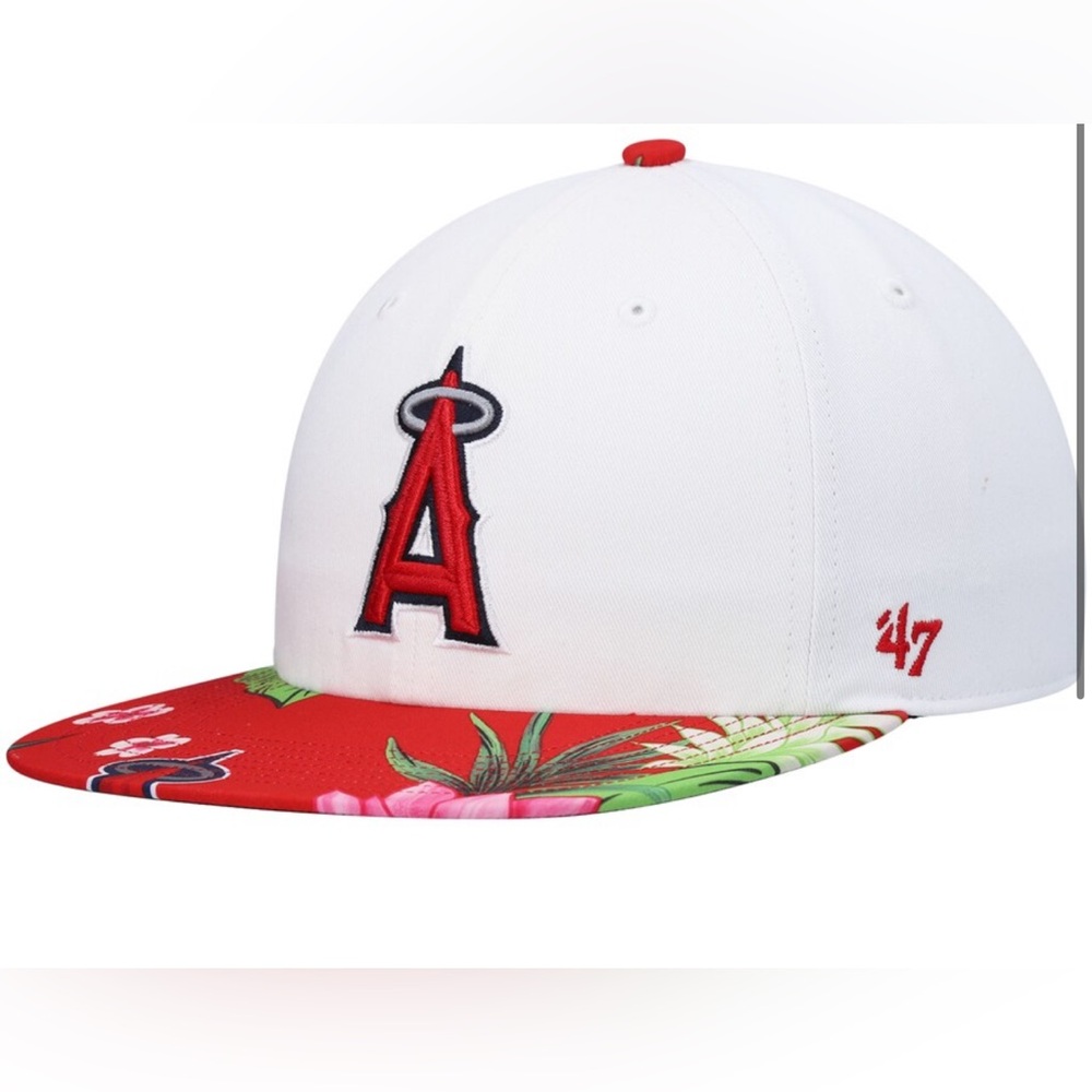 MLB Los Angeles Angels White Red Floral Brim Snapback Hat